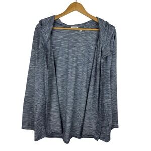 J Jill Pure Jill Open Front Cardigan Sz M‎ Blue Hooded Cotton Knit Coastal Comfy